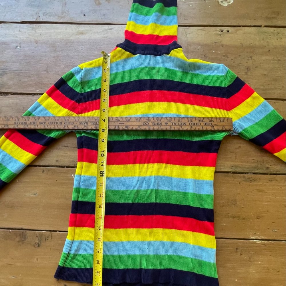 Vintage 1970s Tight Turtleneck Sweater 100% Acrylic Knit Rainbow Striped 38 - Picture 6 of 6